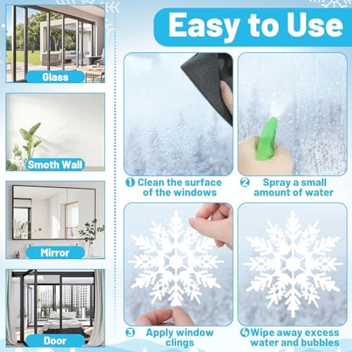 116PCS Christmas Decorations, 9 Sheets Christmas Window Clings, Snowflake Window Clings Decals, Double Sided Xmas Snowflake Decal Stickers for Winter Holiday Home Indoor Decorations Decor Supplies view 2