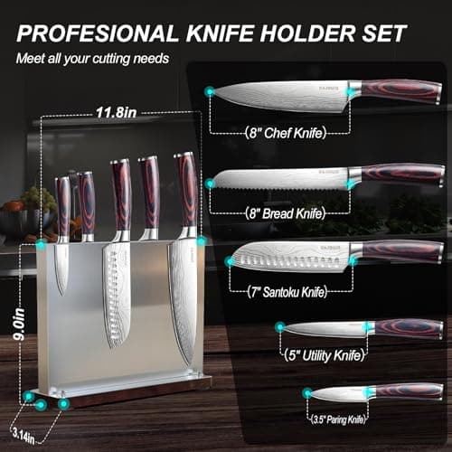 Kitchen Knife Set with Block - 6 Pcs Chef Knife Block Set, 5 Pcs High - Carbon Stainless Steel Razor - Sharp Knives with a Magnetic Knife Block Holder, Versatile and Professional Kitchen Knives Set view 2