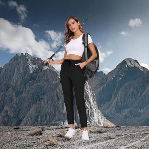 Hiking Pants Women UPF 50+ Cargo Quick Dry Water Resistant Elastic Waist 4 Pockets Lightweight Travel Work Casual Running view 3