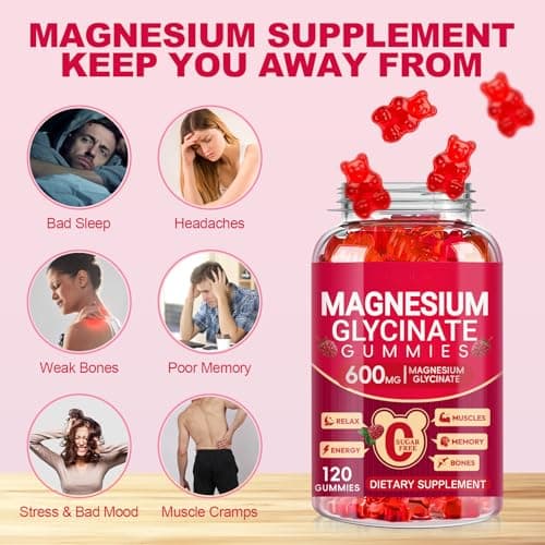 Magnesium Glycinate Gummies 600mg, Sugar Free Magnesium Gummies for Adults, Chewable Potassium Supplements for Body Support, Zzz and Relaxation, 120 Count view 3