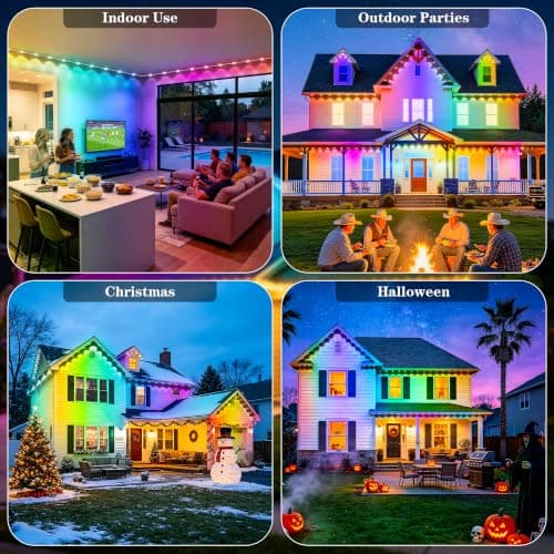 LADIKAKA 200FT Permanent Outdoor Lights,RGB+IC App ControlRemote, IP67 Waterproof Lighting,Outdoor Lights for Chasing Lights,Garden Decor,House,Party,Holiday,Smart view 5