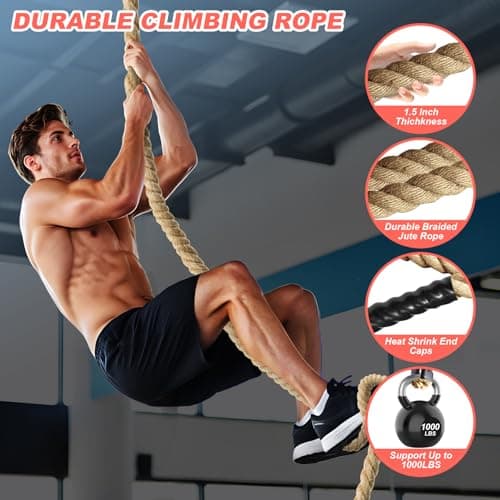 Brobantle Workout Fitness Climbing Rope 10FT 15FT 20FT 25FT 30FT, 1.5" Diameter Gym Climbing Rope for Strength Training,Exercise Climbing Rope for Adults Outdoor Indoor view 2