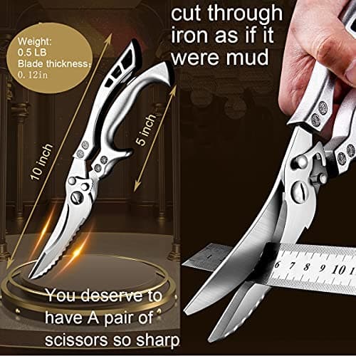 ANDONG Upgrade Heavy Duty Stainless Steel Kitchen Scissors - Professional Poultry Shears for Bone, Meat, Chicken, Fish, Turkey, Vegetables,Spring Loaded Multipurpose Ultra Sharp Utility Scissors view 3