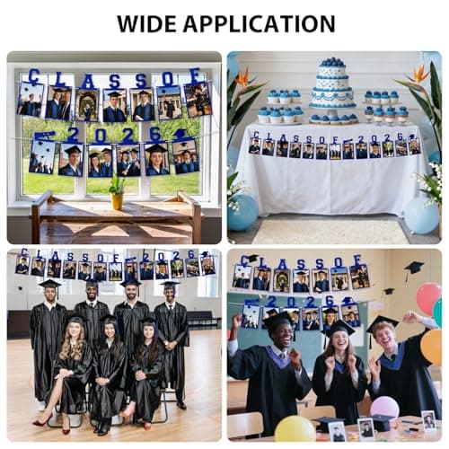 Graduation Photo Banner Class of 2026 Banner for Grad Decorations 2026 Pre-Strung K-12th Graduations Picture Banner for Middle High School College Graduation Party Supplies Blue 10 Feet view 6