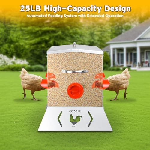 COZOFU 25 Pounds Automatic Chicken Feeder 6 Ports Large Gravity Fed Chicken Feeder with Transparent Window & Handle for Chickens Bantams Pheasants Poultry Coop Weatherproof​ view 5