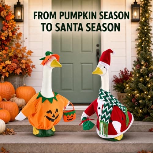 2 Set Porch Goose Outfits for Halloween and Christmas 23 Inch Goose Statue view 6
