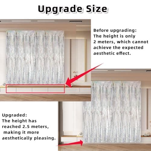 2 Pack 3.2ft x 8.2ft Silver Metallic Tinsel Foil Fringe Curtains Door Streamer Photo Booth Backdrop for Birthday Wedding Engagement Baby Shower Bachelorette Christmas Party Supplies Decorations view 3