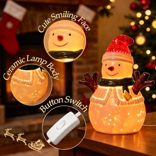 LED Ceramic Christmas Snowman Table Lamp for Bedroom Party Holiday Décor view 4