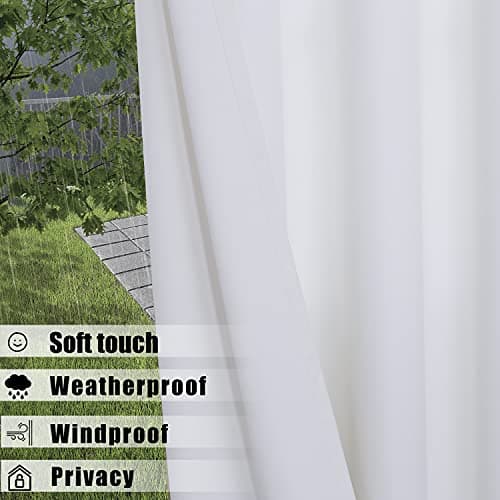 BONZER Waterproof Indoor/Outdoor Curtains for Patio - Thermal Insulated, Sun Blocking Grommet Blackout Curtains for Bedroom, Porch, Living Room, Pergola, Cabana, 2 Panels, 70 x 120 inch, White view 4