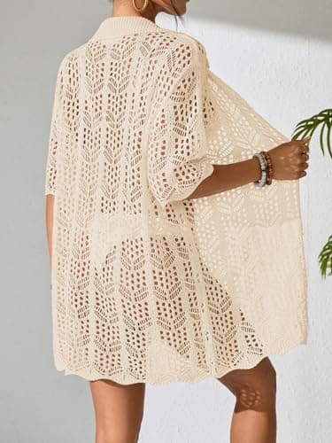 BreathSunny Womens Crochet Knit Polo Collar Swimsuit Coverup Cardigan Summer 2026 Beach Bathing Suit Cover Up Shirt Dress view 3