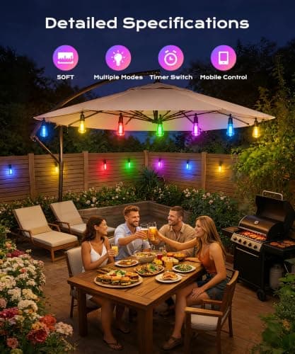 Outdoor String Lights 50FT RGB color changing Patio Lights for Outside view 4