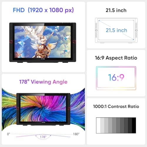 Drawing Tablet with Screen XPPen Artist 22R pro Computer Graphics Tablet 120% sRGB with Battery-Free Stylus Full-Laminated Technology, 21.5 inch Pen Display with 20 Shortcut Keys & 2 Red Dial(Black) view 6