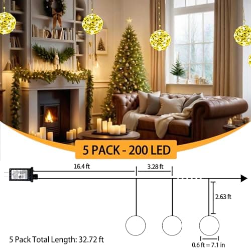 WISEgham Christmas Ball Lights - Outdoor Tree Globe String Lights, 8 Modes Waterproof Sphere Lantern Lights, Christmas Decor for Tree Garden Porch (Warm White, 5pack) view 2