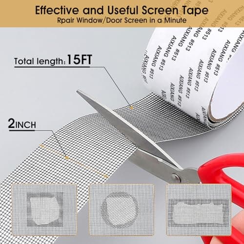 GIUPRE Screen Repair Tape - 2" x 15FT Window Screen Repair Tapes for Windows & Door Mesh Tears Holes, Strong Adhesive Screens Tapes Repair Mesh, Window Screens Repairs Kit(Grey) view 3