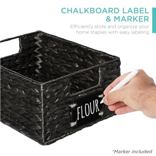 Best Choice Products Set of 4 9x12in Water Hyacinth Pantry Baskets, Woven Organizers w/Chalkboard Label, Chalk Marker - Black view 3