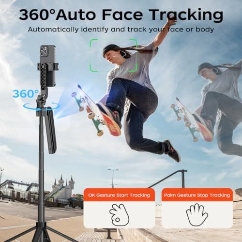 71" Auto Face Tracking Selfie Stick Tripod for iPhone with Lights view 5
