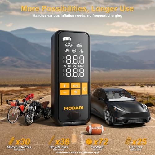 MODARI Tire Inflator Portable Air Compressor - 4X Faster 160 PSI Portable Air Pump for Cars - Cordless Tire Inflators with Gauge - Portable Tire Inflator for Car, Pickup, Bike and More view 5