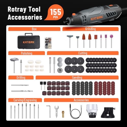 Katerk Professional Corded Rotary Tool Set with Flex Shaft, 155pcs Accessories, 35000RPM High Performance Multi Tools Kit for Wood Carving, Engraving, Grinding, Sanding – Premium DIY Working Gift Box view 4