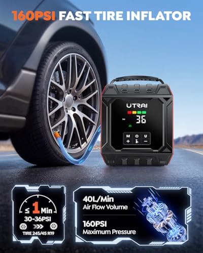 UTRAI 8000A Jump Starter with Air Compressor 160PSI,All Gas/12L Diesel, Red | Car Battery Jumper Starter, 1000LM Detachable Light, Portable Car Jump Starter, Tire Inflator, Tire Repair Kit, Power Bank view 5