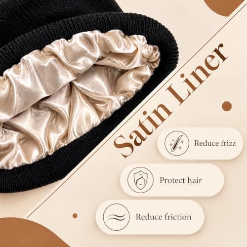 Gsoyti Unisex Satin Lined Beanie Hats for Women Men Reduce Frizz | Winter Knit Beanies Warm Soft Silk Lining view 2