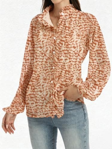 Womens Floral Blouses Long Sleeve Dressy Casual Fall Boho Tops view 5