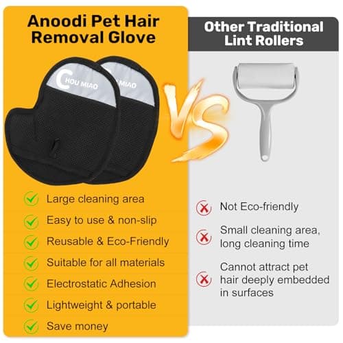 Anoodi 2 Pack Pet Hair Removal Gloves, Reusable Electrostatic Magic Brush Glove for Dogs Cats Grooming, Pet Hair Mitt Remover Tool for Furniture, Clothing, Couch, Carpet, Car Seats view 6