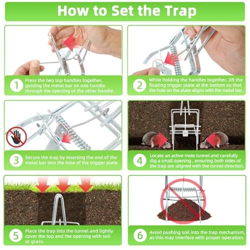 2 Pack Mole Traps, Reusable Easy-Set Mechanical Trap for Lawns, Gardens and Farmland view 3