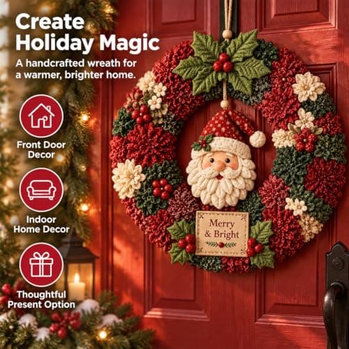 Fabric Poke Wreath DIY Kit, Christmas Craft Set for Wreath Making Decor view 3