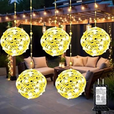 WISEgham Christmas Ball Lights - Outdoor Tree Globe String Lights, 8 Modes Waterproof Sphere Lantern Lights, Christmas Decor for Tree Garden Porch (Warm White, 5pack)