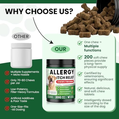 Dog Allergy Relief Chews, Supplement with Probiotics Vitamins, Itchy Skin Relief to Support Seasonal Allergy and Healthy Immune System, Skin and Coat Allergies,Itching & Paw Licking, 200 Soft Treats view 5