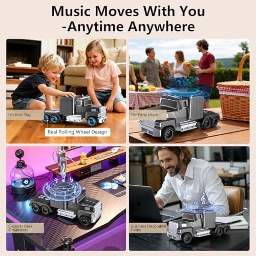 AONOX Cybertruck Bluetooth Speaker, Mini Bluetooth Car Speaker with LED Lights, FM Radio, USB TF Card, TWS Stereo Sound, for Desk Gaming Outdoor, Gift for Car Lovers view 4