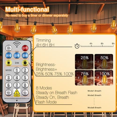 DAYBETTER 150FT Solar String Lights Outdoor Waterproof with Remote & USB Port Dimmable & Timmer,Solar Patio Lights 47+1 LED Shatterproof Bulbs 8 Light Modes,String Lights for Outside Camping Backyard view 3