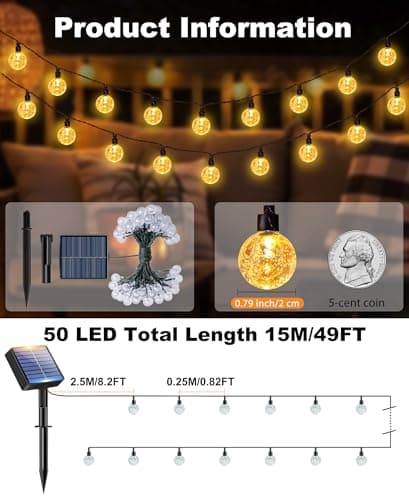 btfarm 2 Pack Solar String Lights Outdoor, Total 98FT 100 LED Crystal Globe | IP65 Waterproof Solar Powered Patio Lights, 8 Lighting Modes for Garden Balcony Yard Porch Party Christmas Decor, Warm White view 2