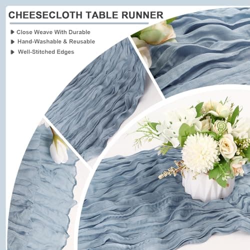 Dusty Blue Cheesecloth Table Runner 10FT Gauze Rustic Cheese Cloth Dining Table Decor Runners for Garden Party Bridal Memorial Day‌ Birthday Decorations 1Pack 35x120 Inches view 4