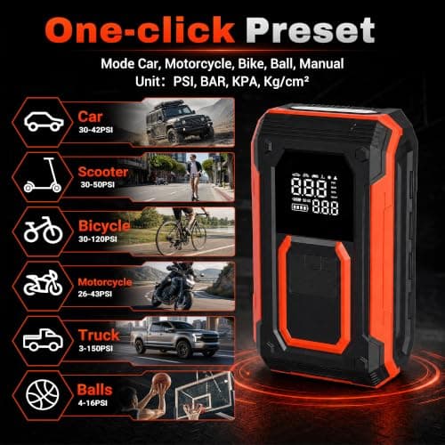 Cordless Tire Inflator Portable Air Compressor with Gauge for Car Tires | Fast Inflator 35L/Min, Dual Power Modes, Auto Shut Off, LED Light, car accessories, for Cars Motors Bikes Balls Pickup Truck view 5