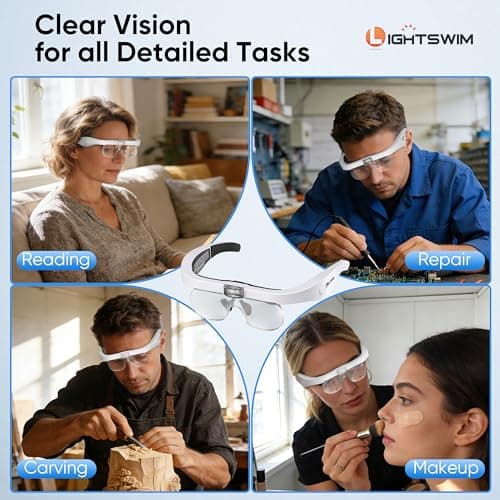 LED Head Magnifier, Rechargeable Hands-Free Headband Magnifying Glass with 4 Detachable Lenses, 1.5X-5.0X Glasses for Close Work Crafts Jewelry Reading view 7