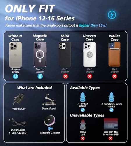 for Qi2 15W MagSafe Car Mount Charger with Cooling Fan, [Rapid Charging Cooler with RGB Lights], 78+LBS Stronger Suction Wireless Magnetic Mount on Vent/Dash/Windshield, for iPhone 17 16 15 14 13 12 view 6