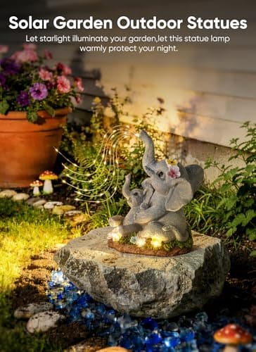 Brightown Solar-Elephant-Garden-Decor-Statue with Succulent & Watering LED Lights, Waterproof Outdoor Decor for Patio, Lawn, Balcony & Yard Decorations Outdoor, Unique Mothers Day Gifts for Mom Women view 3