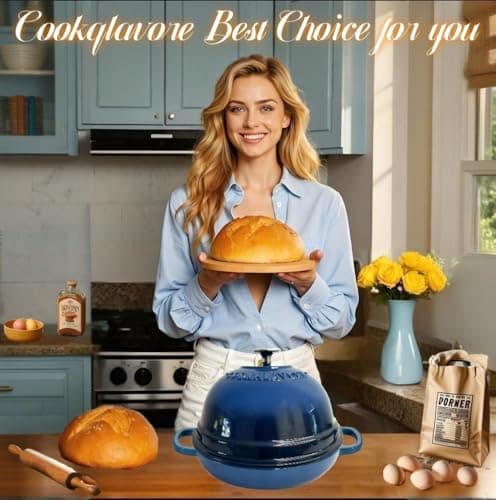 Dutch Oven for Bread Baking,6 Quart Enamel Bread Oven for Sourdough,10.5"Bread Oven with Lid,Bread Pans for Homemade Bread,Blue Thick Enamel Bread Pan-with Silicone Baking Mat&Recipe,Gifts for Family view 5