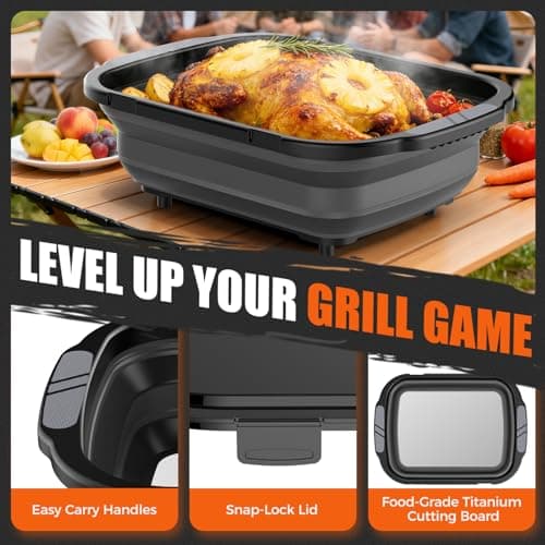 Collapsible BBQ Prep Tubs with Titanium Cutting Board, Large-Capacity（5.3Gal/20L）Foldable Cutting Board, with Locking Lid, Strong Sealing and Leak-Proof Design. Suitable for Kitchen and Outdoor. view 5