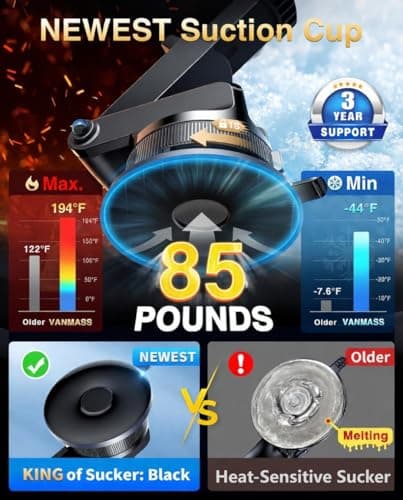 [2026 True Military-Grade] Car Phone Holder VANMASS [Upgraded Strongest Suction & Clip] Cell Phone Mount for Dashboard Windshield Vent Wall,Truck Cradle Stand for iPhone 17 Pro Max 16 15 14 13 Android view 3