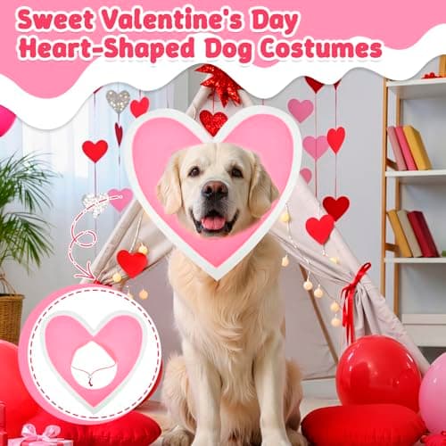 Dog Birthday Outfit - Dogs Double Heart-Shaped Valentine Clothes Hat Costumes, Love Dress Up Headwear Birthday Outfits, Adjustable Pet Heart Collar for Holiday Party Photo Props(Large) view 2