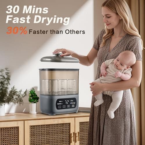 AMZBABYCHEF 4-in-1 Baby Bottle Steamer and Dryer, Electric Steamer with Fast Drying, Universal Fit for All Bottles, LED Touch Screen & Auto Shut-Off Protection (Grey) view 4
