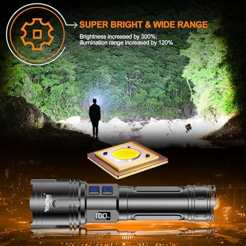 Relybo Rechargeable Flashlights High Lumens, LED Flashlight 100000 Lumens, Super Bright High Powered Flashlights, Long Rang 5000 FT, 2 Switch, Powerful Flashlights for Home Emergency Camping view 2