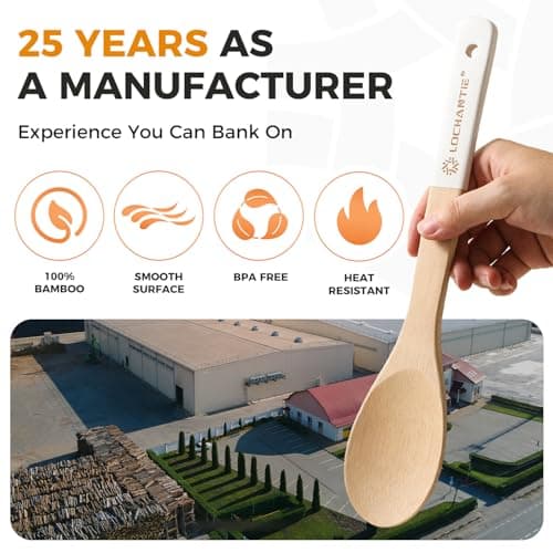 Wooden Spoons for Cooking Bamboo Utensils Set (6 Pieces) - Essential Tools Wooden Spatula & Spoons for Everyday Stirring, Mixing, Flipping & Serving, Gentle on Nonstick Cookware, White view 6