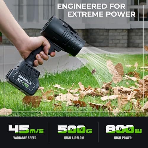 NovorikX 20V Cordless Mini Turbo Leaf Blower, 30000RPM Handheld Snow Blower with 2 X 3.0Ah Batteries & Charger, Ultra-Light, 55m/s for Car/Lawn/Garage Cleaning and Snow Removal view 3