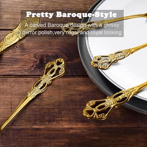 Runfly Gorgeous Retro Royal Gold Stainless Steel 20 Pieces Flatware Set, Golden Silverware Set, Anti-rust Stainless Steel Gold Cutlery Set Utensils Including Fork Spoon and Knife view 5