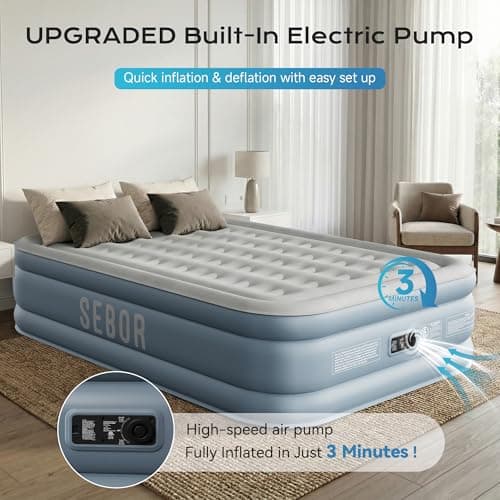 Sebor Air Mattress Twin with Built-in Pump 18", Comfortable Self-Inflating Blow up Mattress with High-Speed Pump, Durable Twin Size Air Mattress with Storage Bag for Guests, Moving, Camping, Travel view 4