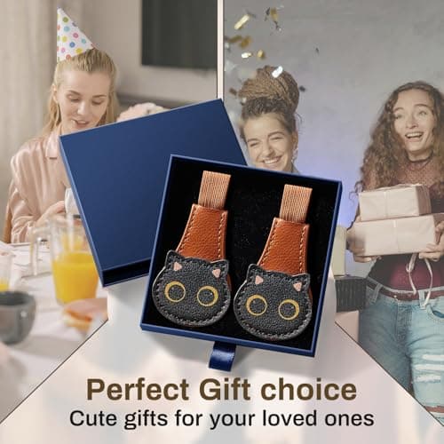 2Pcs Magnetic Bookmarks with Gift Box Magnetic Pen Holder for Notebook Cat Book Marks Clip Gift for Book Lover Readers Cute PU Leather Bookmark for Women, Cat (Brown+Brown) view 5
