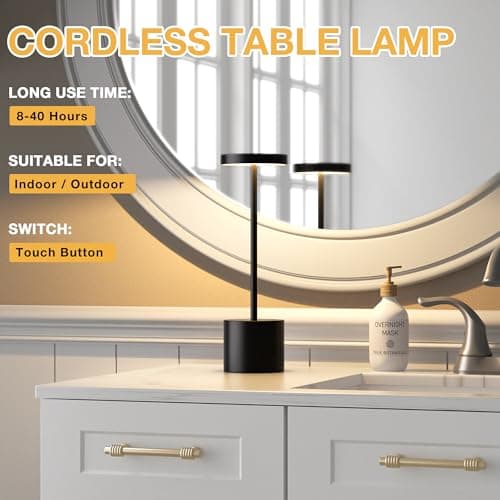 Cordless Rechargeable Table Lamp, 4000mAh Battery Operated, Black, 2 Pack | Wireless LED Lamp, 3 Color Modes, Stepless Dimming, for Dining Room, Bedroom, Bar, Cafe, Restaurant, Outdoor Patio, Camping view 4